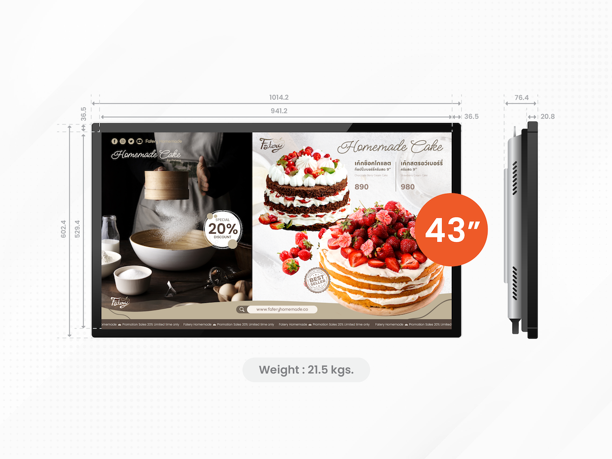 จอโฆษณาแบบแขวนผนังขนาด 43 นิ้ว ด้านหลัง