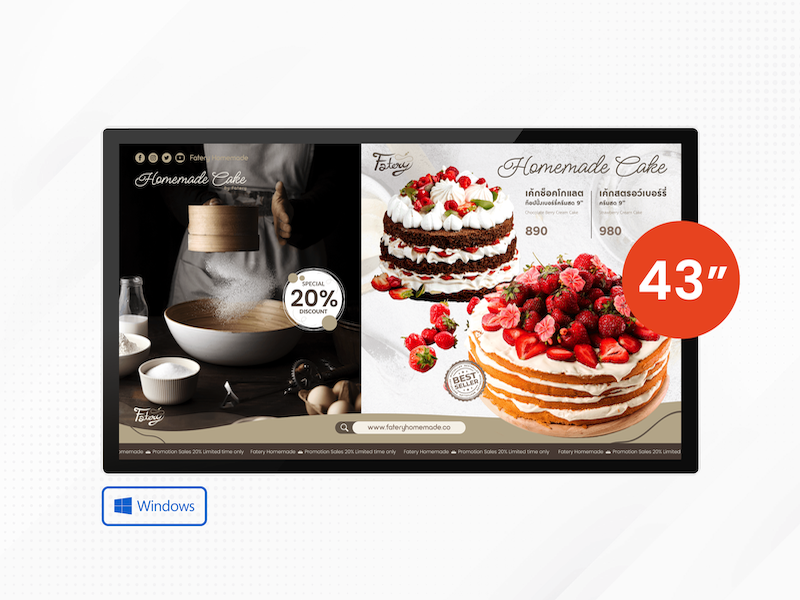 43" Windows Wall-Mount Digital Signage Display (ไม่สัมผัส)