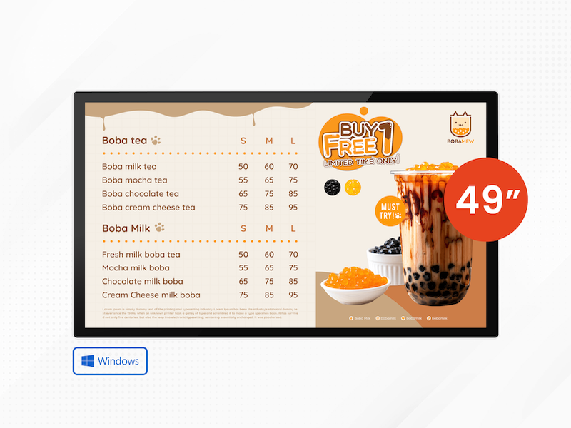 49" Windows Wall-Mount Digital Signage Display (ไม่สัมผัส)
