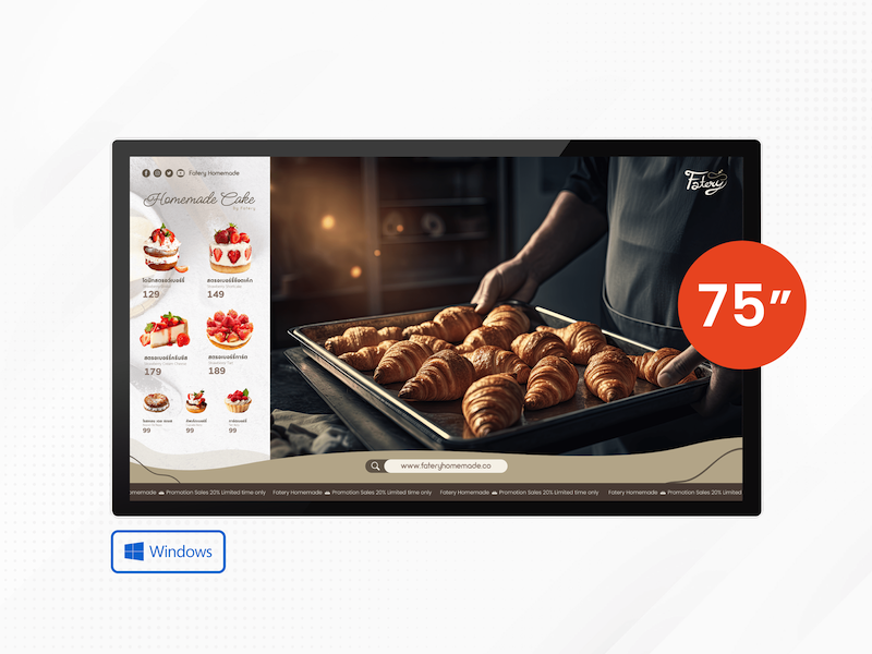 75" Windows Wall-Mount Digital Signage Display (ไม่สัมผัส)