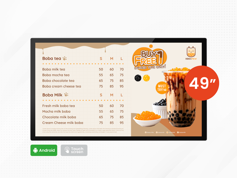 49" Android Wall-Mount Digital Signage Display (ระบบสัมผัส)
