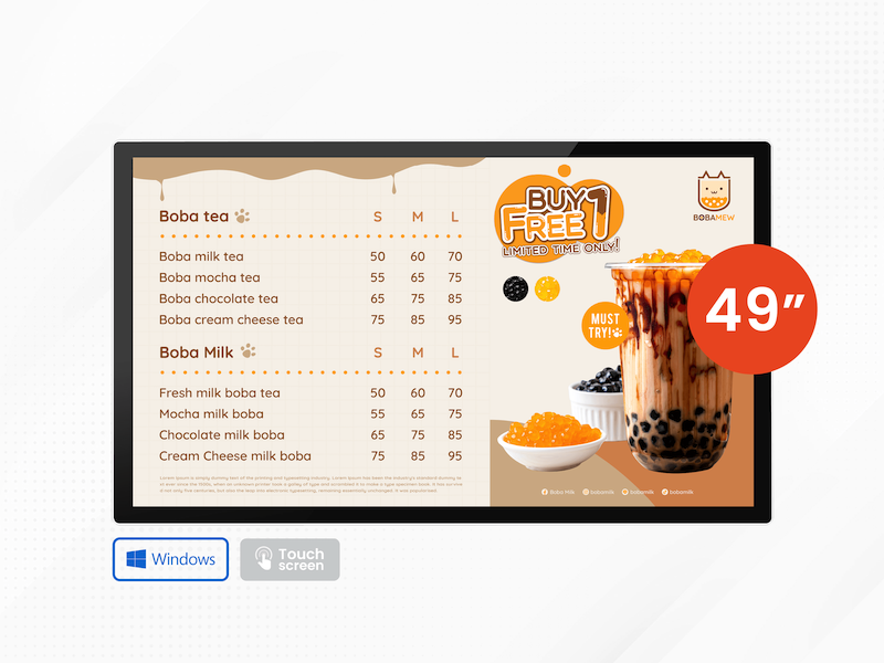 49" Windows Wall-Mount Digital Signage Display (ระบบสัมผัส)